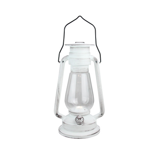 12" Black Brushed White Traditional Lantern with Bright White LED Light - IMAGE 1