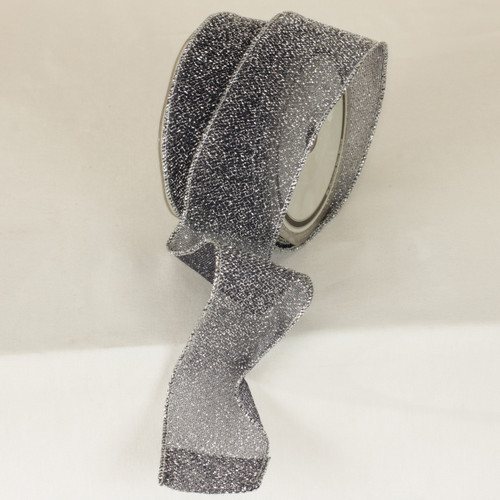 Silver Black Semi Sheer Wired Edge Craft Ribbon 2" x 20 Yards - IMAGE 1