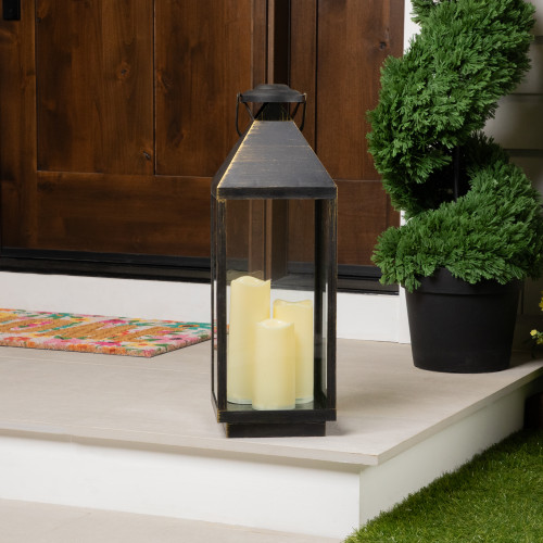 Lantern with Flameless LED Candles - 24" - Gold and Brushed Black - IMAGE 1