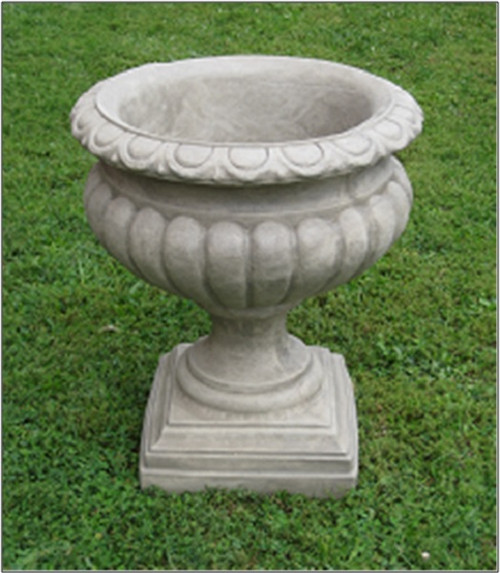 Set of 2 Antique Stone Finished Outdoor Garden Fluted Urn Planters 27" - IMAGE 1