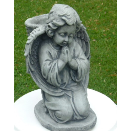 Praying Cherub Outdoor Garden Statue - 14" - Ash Finish - IMAGE 1
