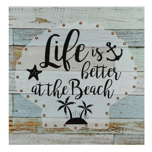 LED Lighted Clam Life Is Better At The Beach Hanging Wall Sign - 12" x 12" - IMAGE 1