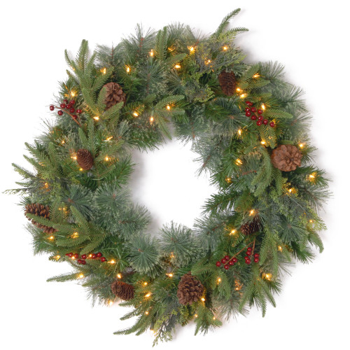 Pre-Lit Colonial Fir Artificial Christmas Wreath, 30-Inch, Clear Lights - IMAGE 1