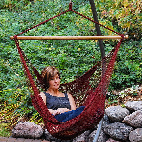 48" Burgundy Red Tight Weave Hammock Hanging Caribbean Rope Chair - IMAGE 1