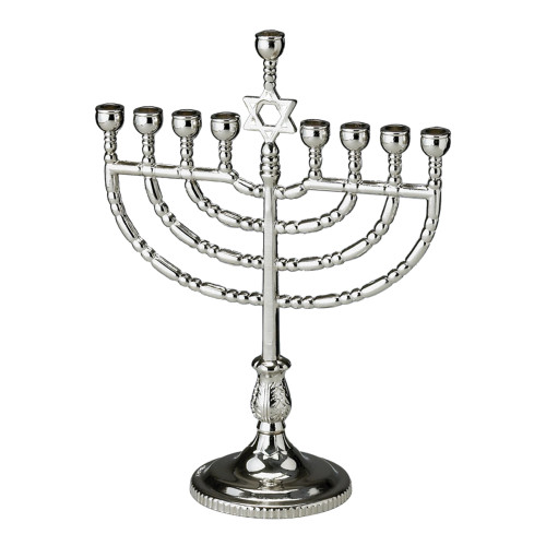 8.5" Silver Traditional Style Hanukkah Menorah with Star of David - IMAGE 1