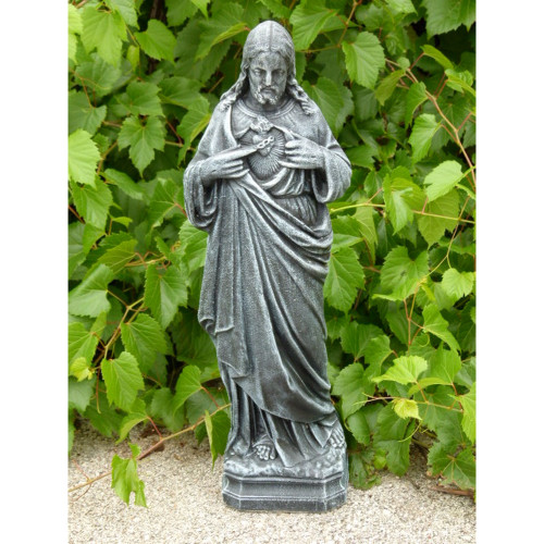 Sacred Heart of Jesus Outdoor Garden Statue - 25” - Old Stone Finish - IMAGE 1