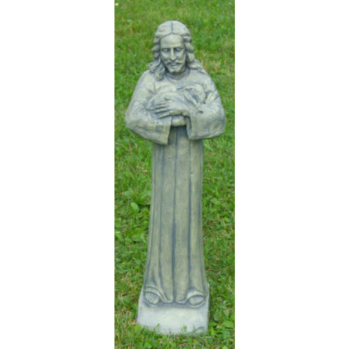 Jesus with Lamb Outdoor Garden Statue - 25” - Cedar Finish - IMAGE 1