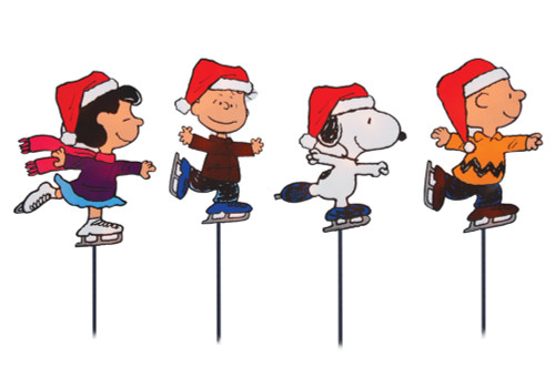 Set of 4 Pre-Lit Snoopy and Peanuts Ice Skating Christmas Pathway Markers - Clear Lights - IMAGE 1