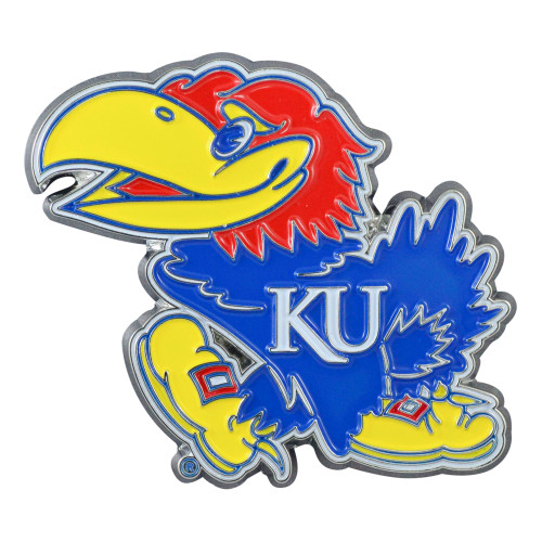 Set of 2 Blue NCAA University of Kansas Jayhawks Emblem Stick-on Car Decals 2.75" x 3" - IMAGE 1