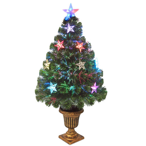 3' Pre-Lit Potted Pine Medium Artificial Christmas Tree, Multicolor Lights - IMAGE 1