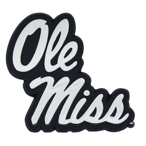 Set of 2 Black University of Mississippi "Ole Miss" Rebels Emblem Automotive Stick-On Car Decal 3" x 3.2" - IMAGE 1