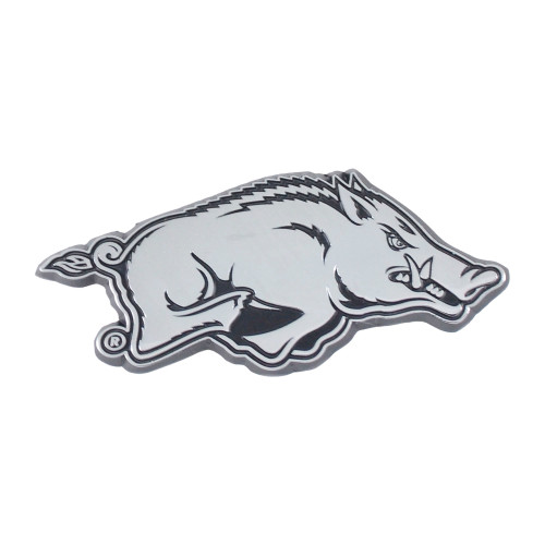 Set of 2 White NCAA University of Arkansas Razorbacks Emblem Automotive Stick-On Car Decals 1" x 3" - IMAGE 1