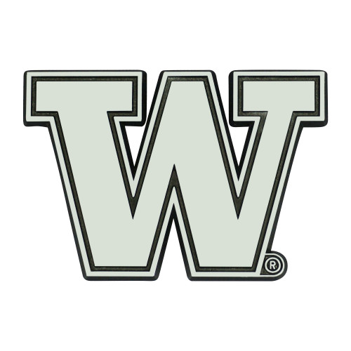 Set of 2 Silver and Black NCAA University of Washington Huskies Emblem Stick-On Car Decals 3" x 3" - IMAGE 1