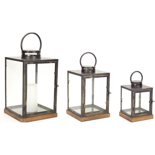 Set of 3  Rectangle Panel Rustic Lanterns 21.5” - IMAGE 1