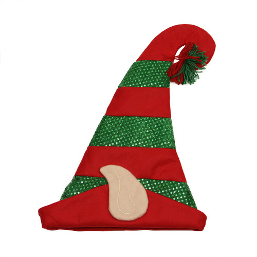 22" Red and Green Striped Sequin Unisex Adult Christmas Elf Hat - One Size - IMAGE 1