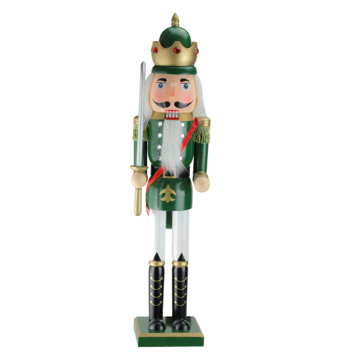 24" Green and Gold Christmas Nutcracker King with Sword - IMAGE 1