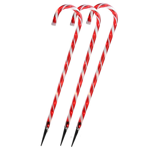 Set of 3 Lighted Red and White Candy Cane Outdoor Christmas Pathway Markers 28" - IMAGE 1