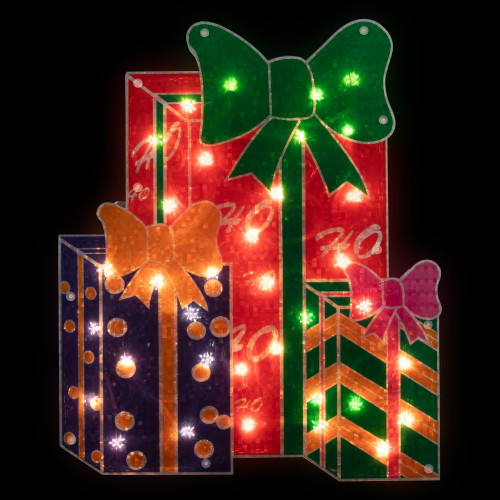 17" Green and Red Double-Sided Lighted Holographic Shimmering Christmas Presents Window Silhouette - IMAGE 1