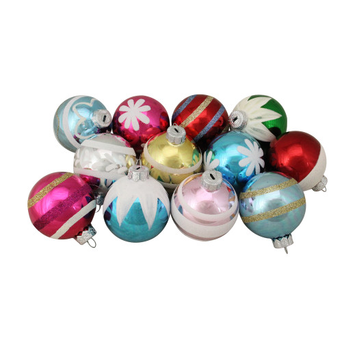 12ct Frosted and Glittered Shiny Multi Color Christmas Ball Ornaments 2.5" (65mm) - IMAGE 1