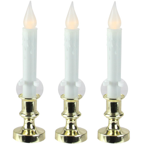 Set of 3 White LED C5 Flickering Window Christmas Candle Lamps with Timer 8.5" - IMAGE 1