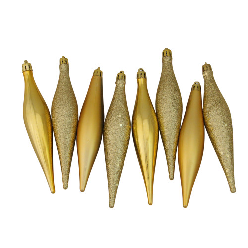 8ct Gold Shatterproof 4-Finish Christmas Finial Drop Ornaments 6" (152mm) - IMAGE 1
