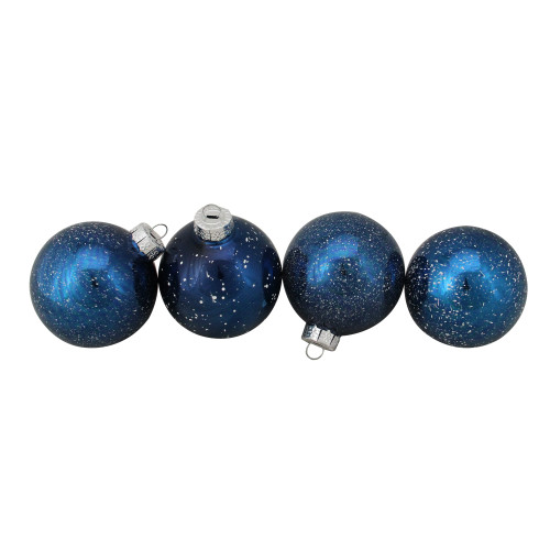 4ct Blue and White Speckled 2-Finish Christmas Ball Ornaments 3.25" (80mm) - IMAGE 1