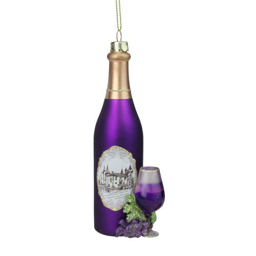5.75" Purple Wine Country Bottle Glass Christmas Ornament - IMAGE 1