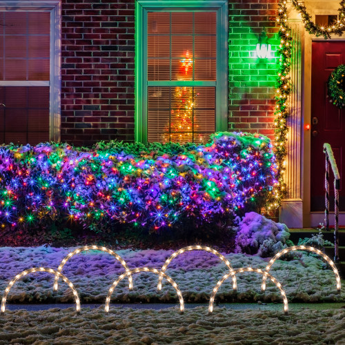 Lighted Christmas Arch Pathway Markers - Clear Lights - 6.75' White Wire - 3ct - IMAGE 1