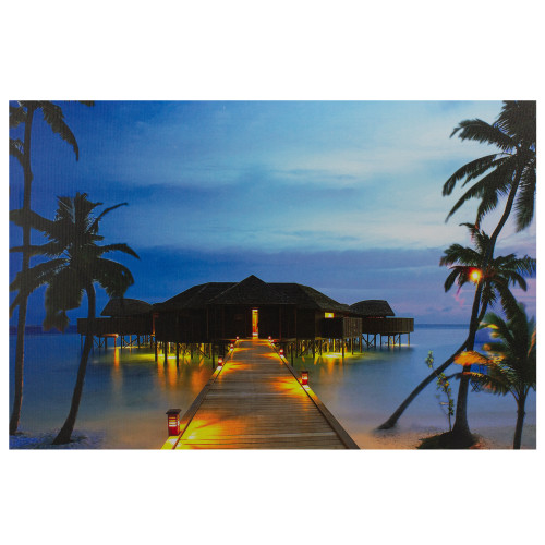 LED Lighted Tropical Paradise Island Beach Scene Canvas Wall Art 23.5" - IMAGE 1