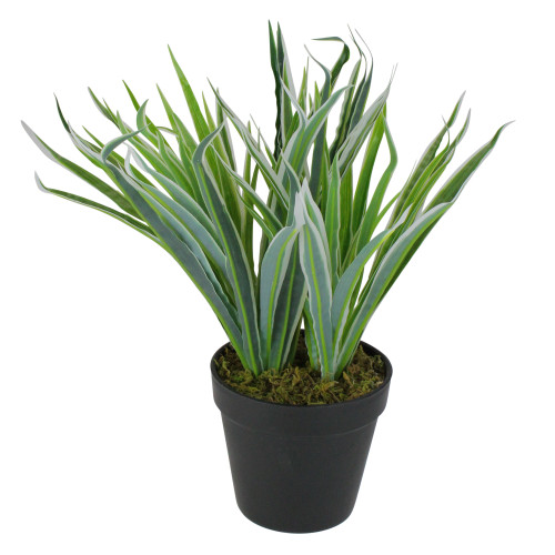 13" Artifical Two Toned Green Potted Grass Plant - IMAGE 1