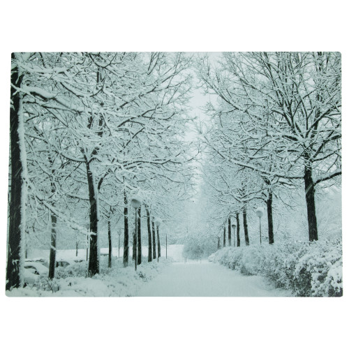 LED Lighted Fiber Optic Twinkling Snow Covered Tree Scene Canvas Wall Art 15.75" x 11.75" - IMAGE 1