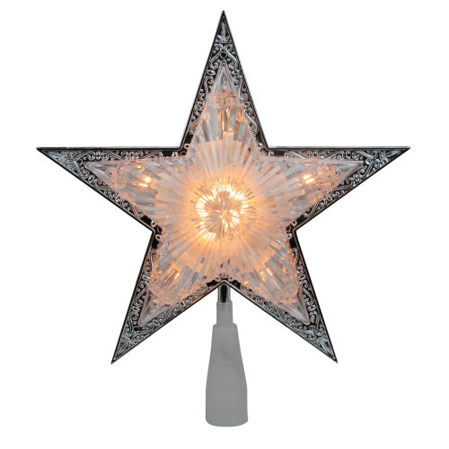 10" Lighted Clear and Silver Crystal Star Christmas Tree Topper - Clear Lights - IMAGE 1