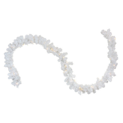Pre-Lit Battery Operated White Pine Artificial Christmas Garland - 9' x 10" - LED Clear Lights - IMAGE 1