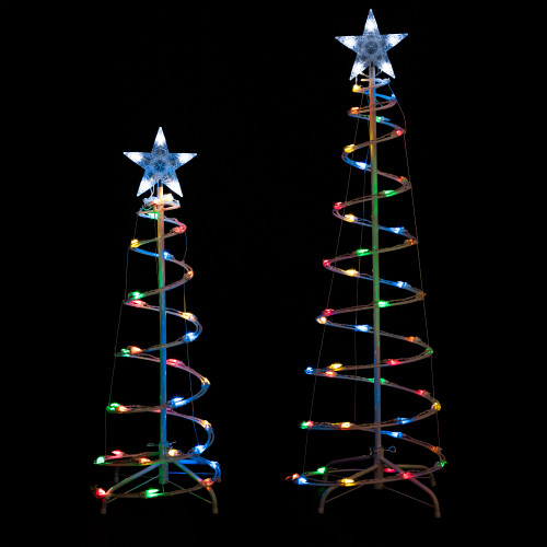 LED Lighted Spiral Cone Trees Outdoor Christmas Decorations - Multicolor - Set of 2 - IMAGE 1