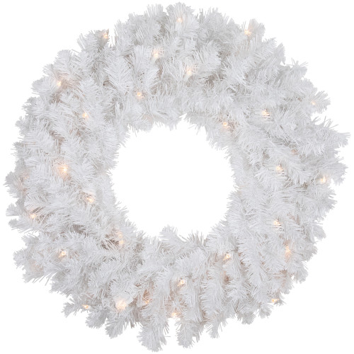 Pre-Lit Snow White Artificial Christmas Wreath, 24-Inch, Clear Lights - IMAGE 1
