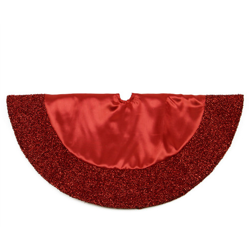 20" Red Satin Mini Christmas Tree Skirt with Metallic Trim - IMAGE 1