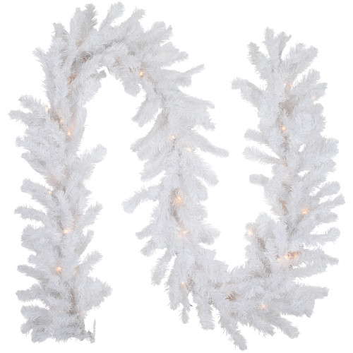9' x 8" Pre-Lit Snow White Artificial Christmas Garland, Clear Lights - IMAGE 1