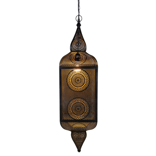 35" Black and Gold Moroccan Style Hanging Lantern Ceiling Light Fixture - IMAGE 1