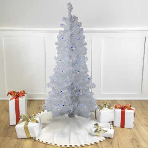 Pre-Lit Medium White Iridescent Pine Artificial Christmas Tree - 4' - Blue Lights - IMAGE 1