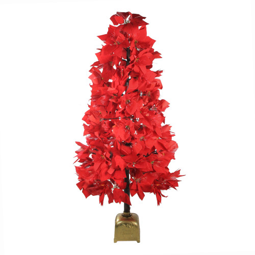 4' Pre-Lit Fiber Optic Color Changing Red Poinsettia Christmas Tree - IMAGE 1