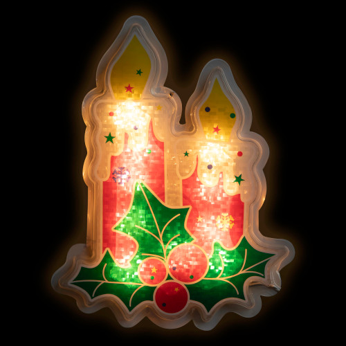 Lighted Berry Candle Christmas Window Silhouette - 12" - Clear Lights - IMAGE 1