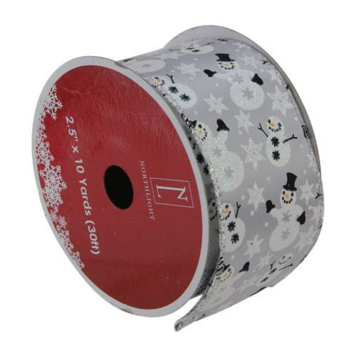 Silver Snowmen and Snowflakes Wired Christmas Craft Ribbon 2.5" x 10 Yards - IMAGE 1