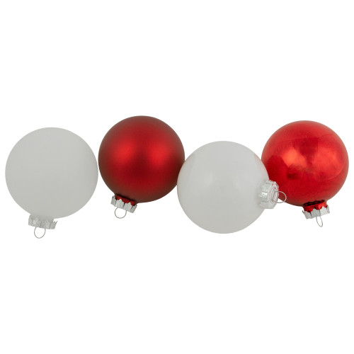 3-Finish Christmas Glass Ball Ornaments - 3.25" (80mm) - Red and White - 96ct - IMAGE 1