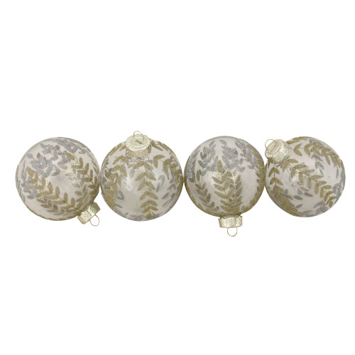 4ct Clear and Gold Leaf Design Christmas Ball Ornaments 3.25" (80mm) - IMAGE 1