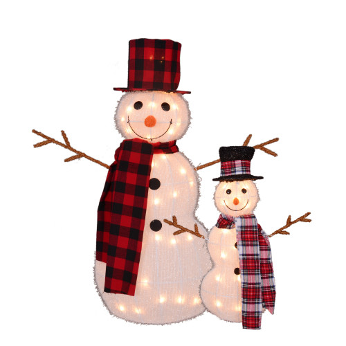 Set of 2 Lighted Tinsel Snowman Family Christmas Outdoor Decorations, 35" - IMAGE 1