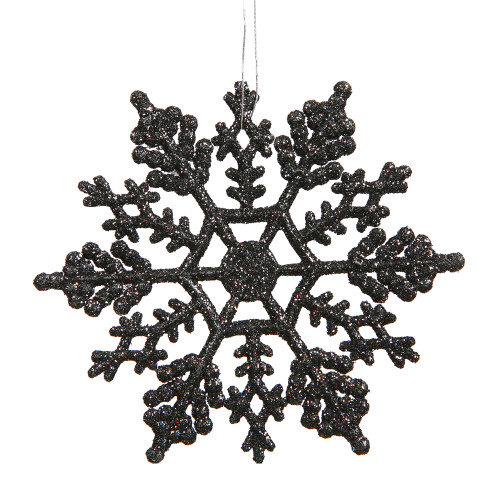 24ct Jet Black Glittered Snowflake Hanging Christmas Ornaments 4" - IMAGE 1