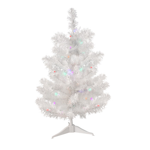 2' Pre-Lit Medium Snow White Pine Artificial Christmas Tree - Multicolor LED Lights - IMAGE 1