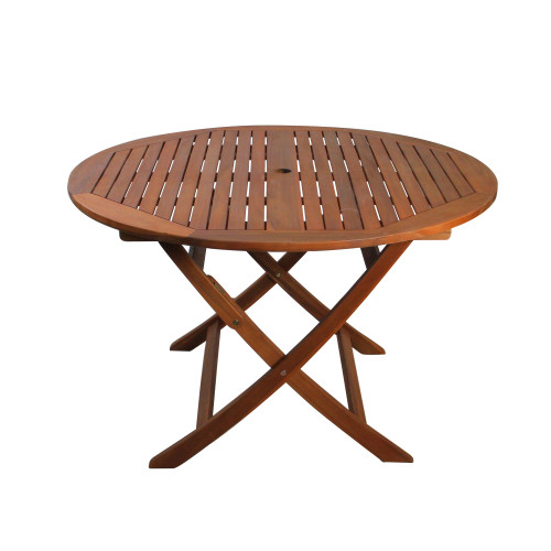 47" Brown Solid Round Outdoor Acacia Wood Folding Patio Dining Table - IMAGE 1