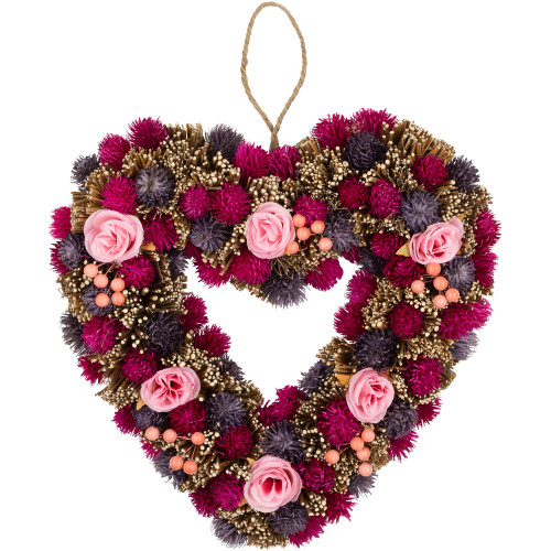 Floral and Twig Artificial Heart Valentine's Day Wreath - 13.5" - Pink and Purple - IMAGE 1