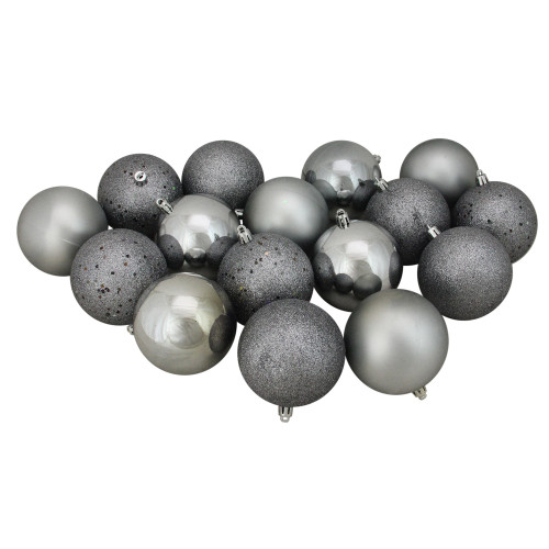 16ct Gray Shatterproof 4-Finish Christmas Ball Ornaments 3" (75mm) - IMAGE 1
